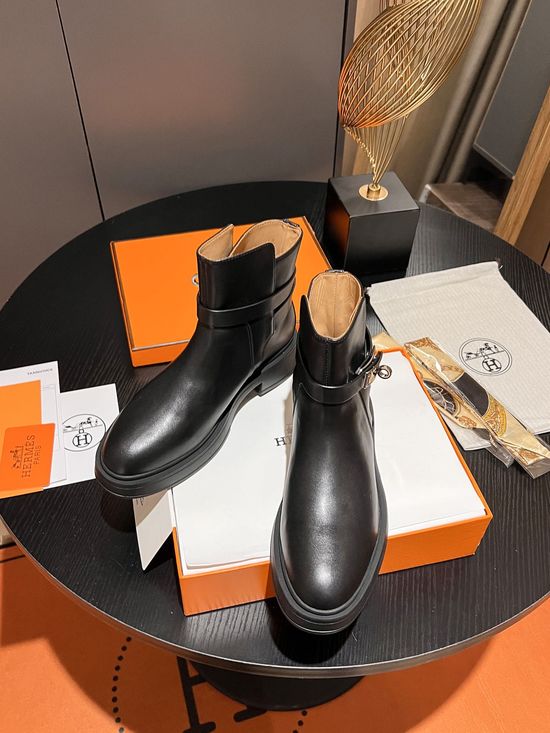 Hermes Premium Leather Classic Ankle Boots with Non-slip Sole