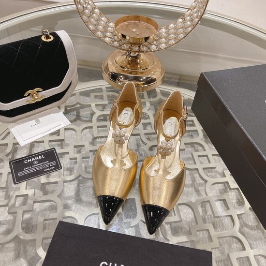 Chanel Camellia Strap Patent Leather Low Heel Dress Shoes