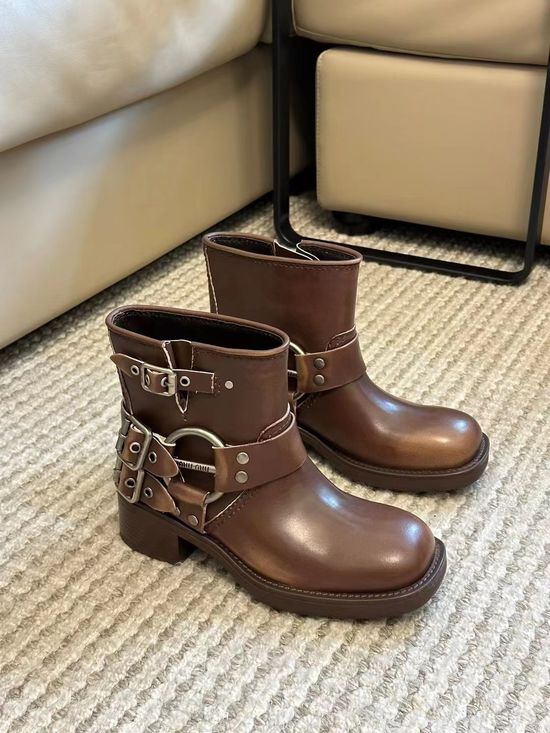 Miu Miu Premium Cowhide Knee High Boots Comfortable Punk Style