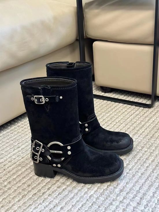 Miu Miu Premium Suede Knee High Boots Comfortable Punk Style