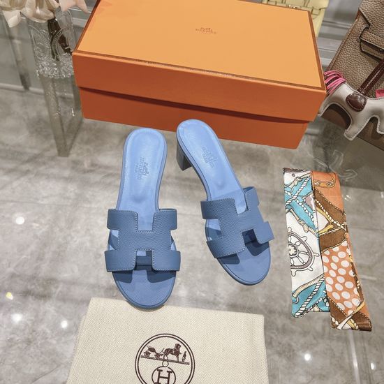 Hermes Block Heel Calfskin Slides Comfortable Elegant Casual Footwear