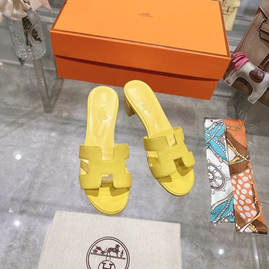 Hermes Block Heel Calfskin Slides Comfortable Elegant Casual Footwear
