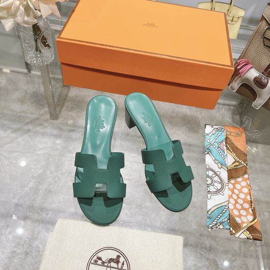 Hermes Block Heel Calfskin Slides Comfortable Elegant Casual Footwear