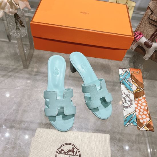 Hermes Block Heel Calfskin Slides Comfortable Elegant Casual Footwear