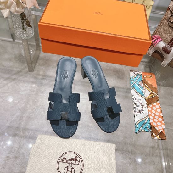 Hermes Block Heel Calfskin Slides Comfortable Elegant Casual Footwear