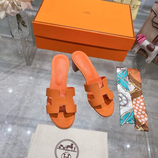 Hermes Block Heel Calfskin Slides Comfortable Elegant Casual Footwear