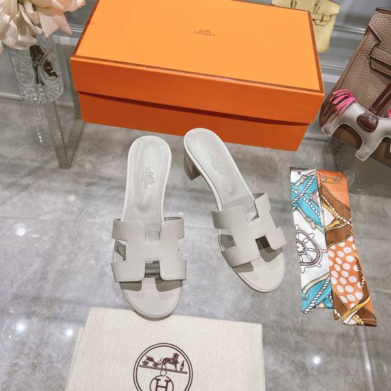 Hermes Block Heel Calfskin Slides Comfortable Elegant Casual Footwear