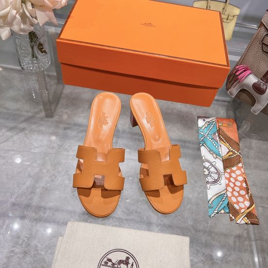 Hermes Block Heel Calfskin Slides Comfortable Elegant Casual Footwear