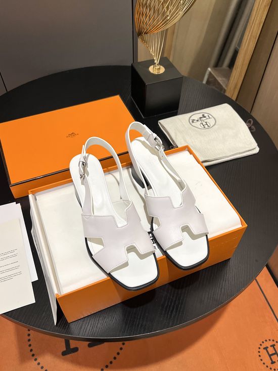 Hermes Vintage Style Genuine Leather Block Heel Sandals