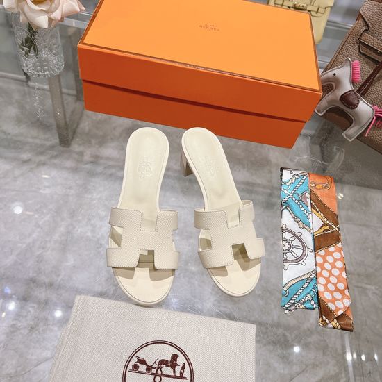 Hermes Block Heel Calfskin Slides Comfortable Elegant Casual Footwear