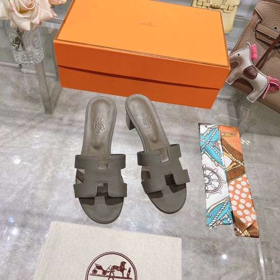 Hermes Block Heel Calfskin Slides Comfortable Elegant Casual Footwear