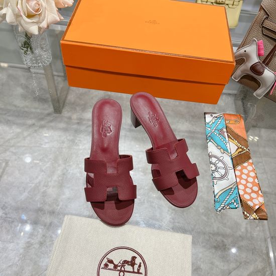 Hermes Block Heel Calfskin Slides Comfortable Elegant Casual Footwear
