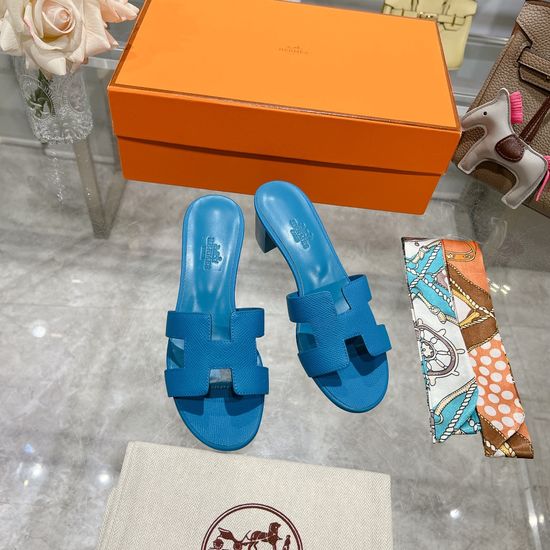 Hermes Block Heel Calfskin Slides Comfortable Elegant Casual Footwear