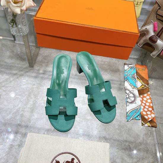 Hermes Block Heel Calfskin Slides Comfortable Elegant Casual Footwear