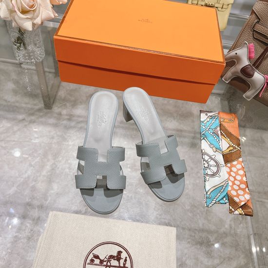 Hermes Block Heel Calfskin Slides Comfortable Elegant Casual Footwear