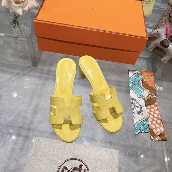Hermes Block Heel Calfskin Slides Comfortable Elegant Casual Footwear