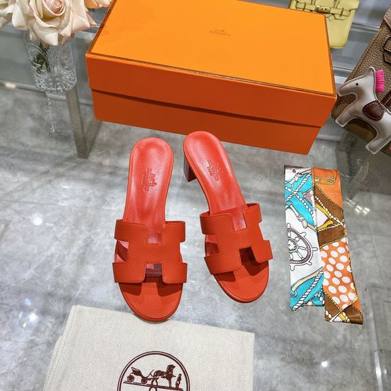 Hermes Block Heel Calfskin Slides Comfortable Elegant Casual Footwear