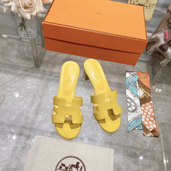 Hermes Block Heel Calfskin Slides Comfortable Elegant Casual Footwear
