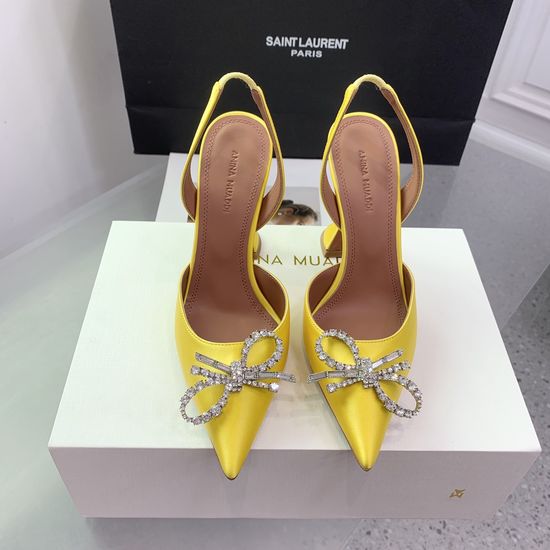 Amina Muaddi Elegant Silk Rhinestone Stiletto Heels