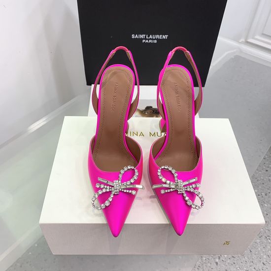 Amina Muaddi Elegant Silk Rhinestone Stiletto Heels