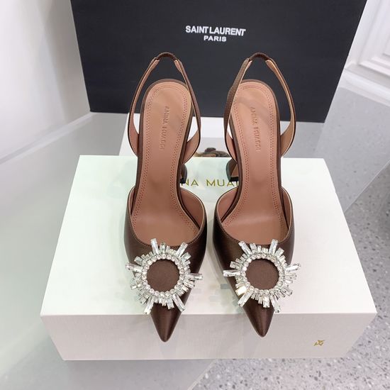 Amina Muaddi Elegant Silk Rhinestone Stiletto Heels