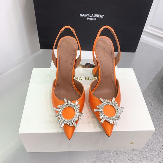 Amina Muaddi Elegant Silk Rhinestone Stiletto Heels