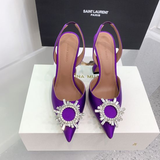 Amina Muaddi Elegant Silk Rhinestone Stiletto Heels