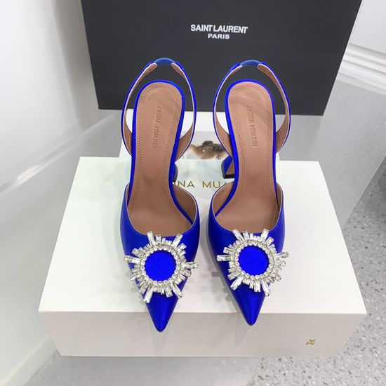 Amina Muaddi Elegant Silk Rhinestone Stiletto Heels