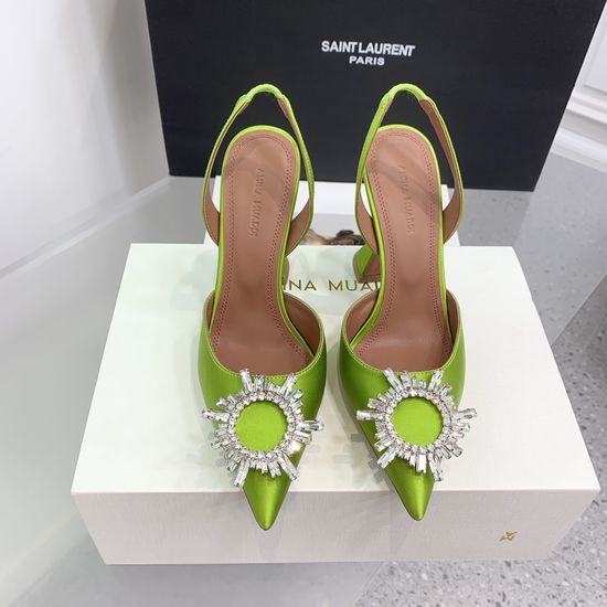 Amina Muaddi Elegant Silk Rhinestone Stiletto Heels