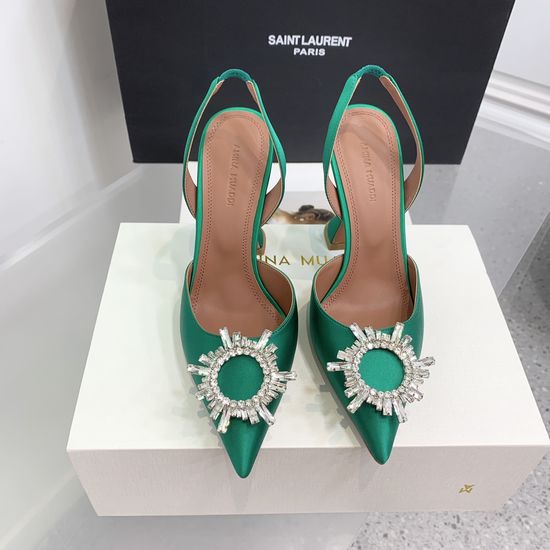 Amina Muaddi Elegant Silk Rhinestone Stiletto Heels