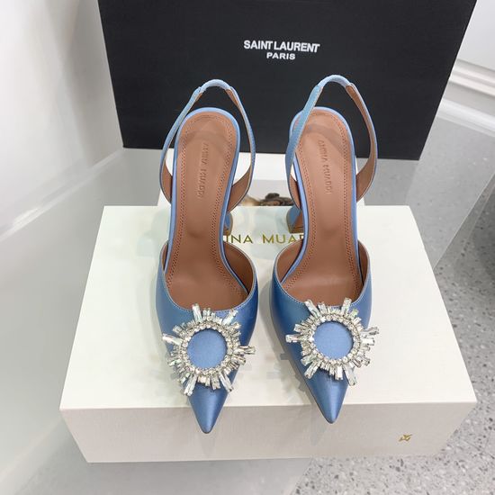 Amina Muaddi Elegant Silk Rhinestone Stiletto Heels