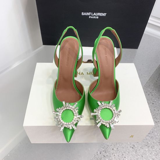 Amina Muaddi Elegant Silk Rhinestone Stiletto Heels