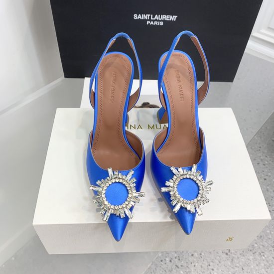 Amina Muaddi Elegant Silk Rhinestone Stiletto Heels