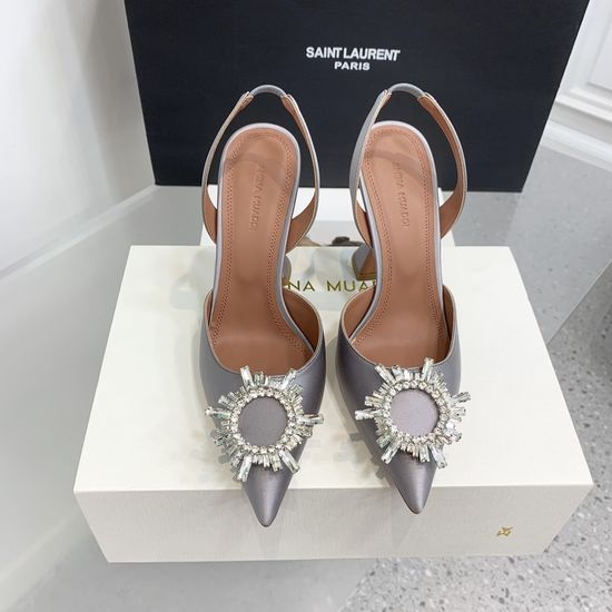 Amina Muaddi Elegant Silk Rhinestone Stiletto Heels