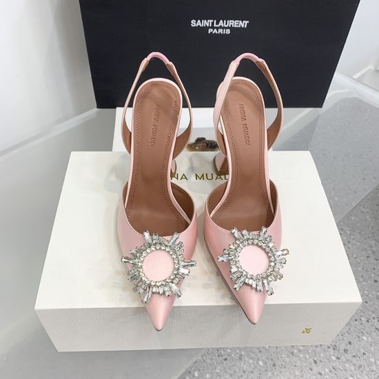 Amina Muaddi Elegant Silk Rhinestone Stiletto Heels