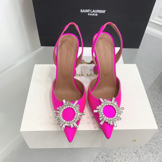 Amina Muaddi Elegant Silk Rhinestone Stiletto Heels