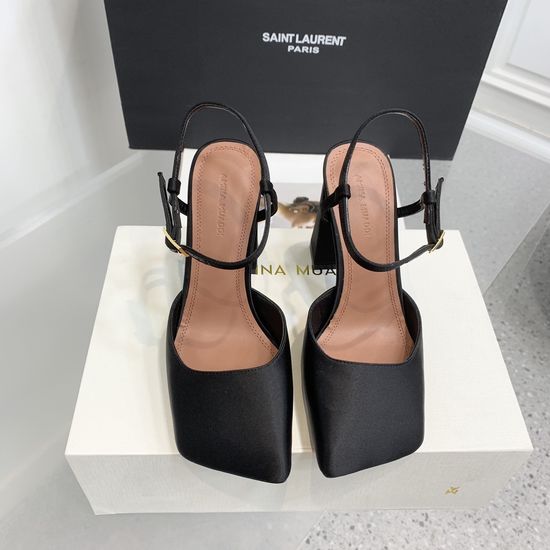 Amina Muaddi Satin Leather Square Toe Classic High Heel Shoes