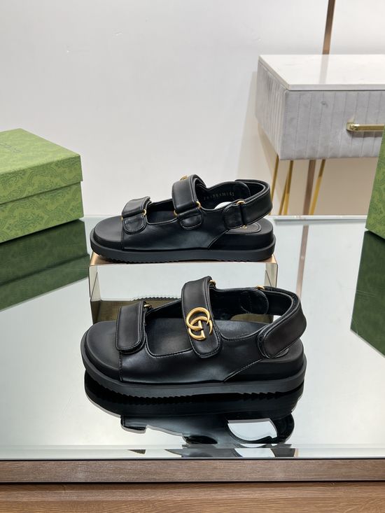 Gucci Monogrammed Leather Slingback Adjustable Beach Sandals