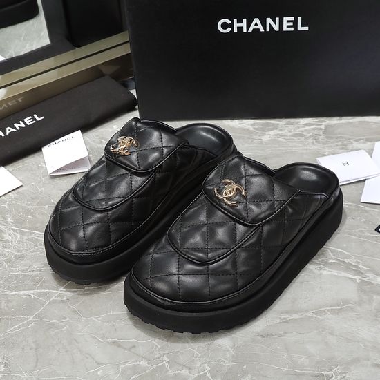 Chanel Quilted Slip-On Platform Leather Mule Shoes