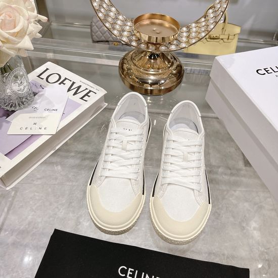 Celine Stitched Logo Canvas Casual Thick Sole Sneakers