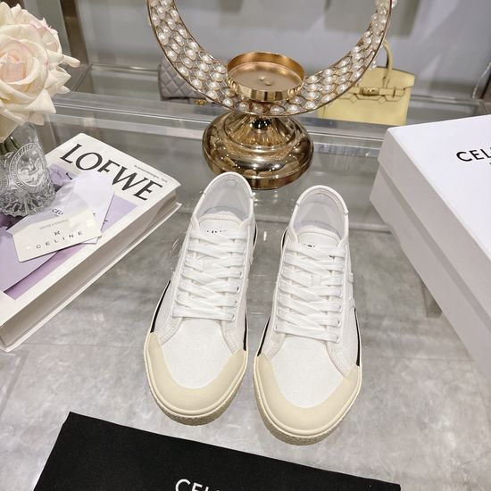 Celine Contrast Stitching Flat Casual Shoes Canvas Upper Rubber Sole