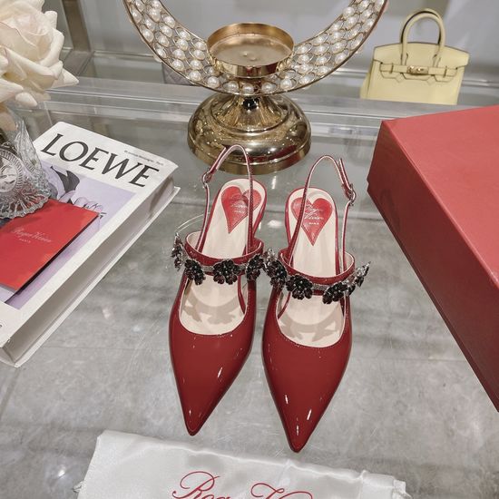 Roger Viver Crystal Buckle Patent Leather Kitten Heel Dress Shoes