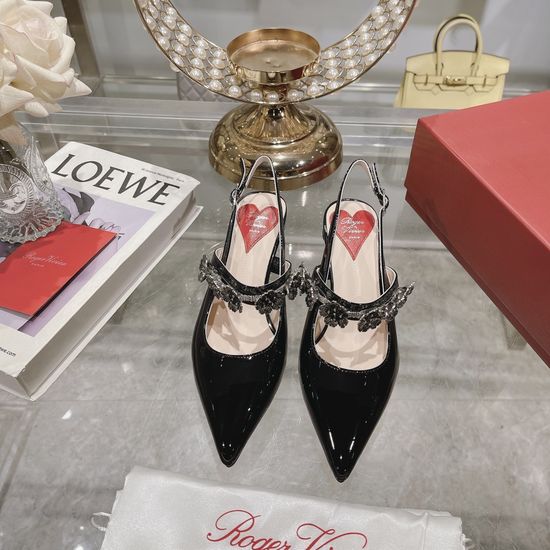 Roger Viver Crystal Buckle Patent Leather Kitten Heel Dress Shoes