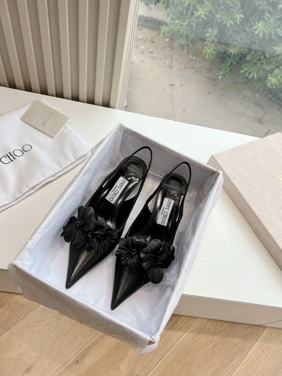 Jimmy Choo Pointed Toe Floral Heels Comfortable Soft Leather Shoes