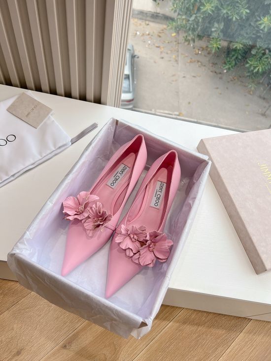 Jimmy Choo Pointed Toe Floral Heels Comfortable Soft Leather Shoes