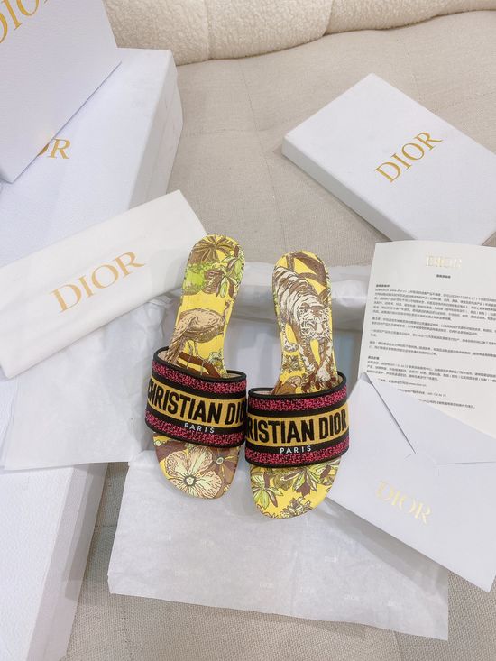 Christian Dior Embroidered Cotton Slide Sandals with Leather Sole