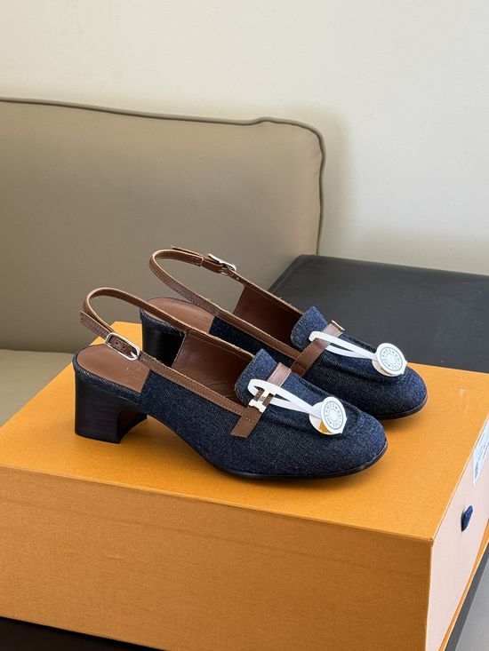 Hermes Elegant Square Toe Kitten Heels Premium Sheepskin Upper