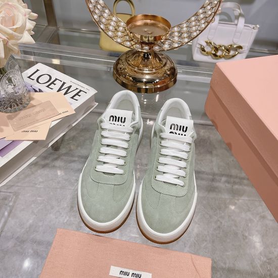 Miu Miu Minimalist Casual White Shoes Suede Leather Upper Wear-resistant Sole
