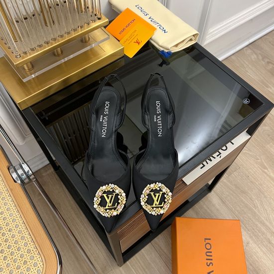 Louis Vuitton Rhinestone Buckle Silk Heeled Sandals And Pumps