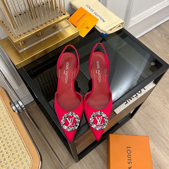 Louis Vuitton Rhinestone Buckle Silk Heeled Sandals And Pumps
